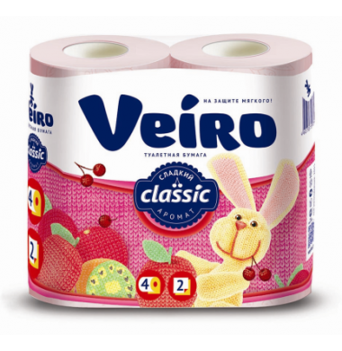 Veiro Classic Сладкий Аромат 2-слойная Розовая Туалетная Бумага 4 шт