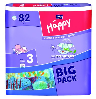 Bella Baby Happy Midi № 3 5-9 кг Подгузники 82 шт