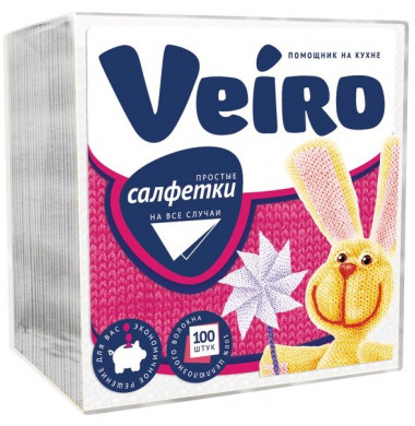 Veiro 1-слойные Белые Бумажные Салфетки 100 шт