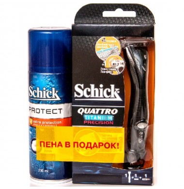 Schick Quattro Precision Станок Для Бритья С Триммером  + Пена Для Бритья Schick Protect  В Подарок