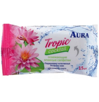 Aura Tropic Освежающие Влажные Салфетки 15 шт