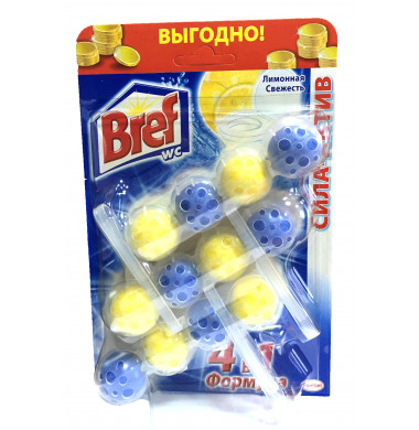 Bref Сила Актив Формула 4 в 1 Лимонная Свежесть Туалетный Блок 3 шт