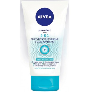 Nivea Pure Effect 3-в-1 Экстра Глубокое Очищение с Мультиэффектом для лица 150 мл