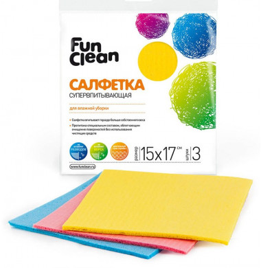 FUN CLEAN  Салфетка Супервпитывающая Целлюлоза 15 х 17 3 шт