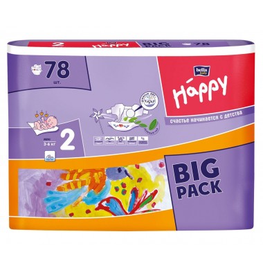 Bella Baby Happy Mini № 2 3-6 кг Подгузники 78 шт