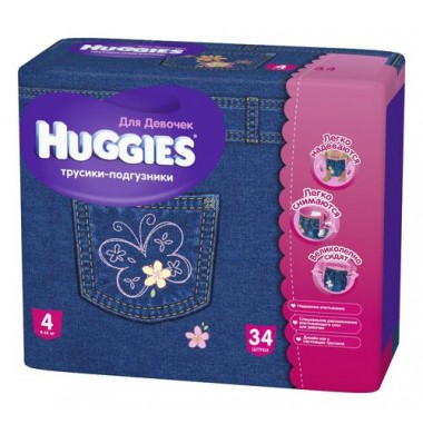 Huggies Jeans Для Девочек № 4 9-14 кг Трусики-Подгузники 34 шт