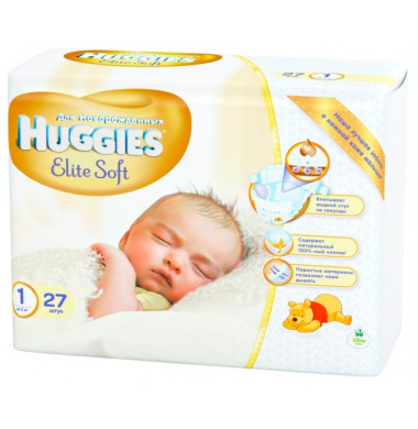 Huggies Elite Soft № 1 до 5  кг Подгузники 27 шт