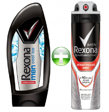 Rexona Men Антибактериальный эффект Антиперспирант Аэрозоль 150 мл+Cool Ice Гель для душа 250 мл