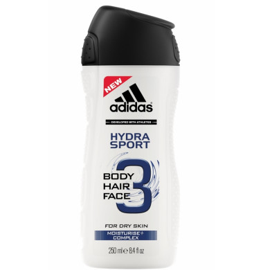 Adidas Body-Hair-Face 3 в 1 Hydra Sport Гель для душа, умывания и Шампунь 250 мл