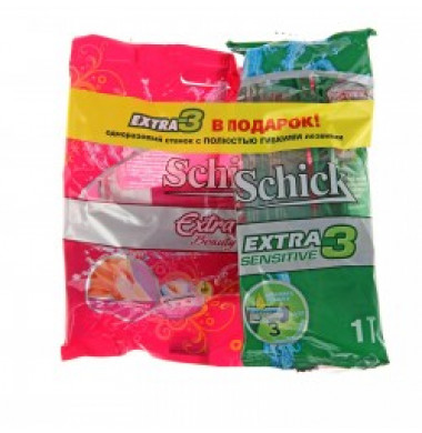 Schick Extra 2 Beauty Бритвенный Станок Одноразовый 5 шт + Schick Extra 3 1 Станок в Подарок
