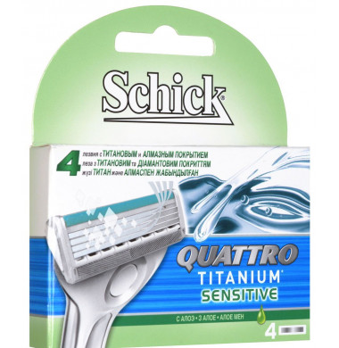 Schick Quattro Titanium Sensitive Сменные Картриджи  Для Бритья 4 шт