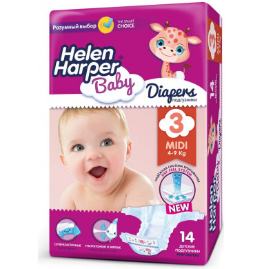 Helen Harper Baby Midi № 3 4-9 кг Подгузники 14 шт