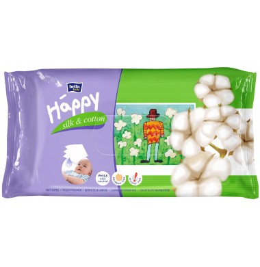 Bella Baby Happy Шелк и Хлопок Детские Влажные Салфетки 64 шт