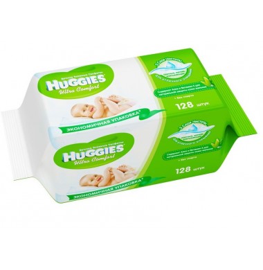 Huggies Ultra Comfort Алоэ 3-слойные Детские Влажные Салфетки 128 шт