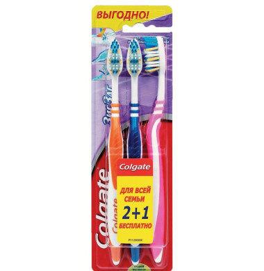 Colgate ЗигЗаг Средняя Жесткость Зубная Щетка 2 + 1