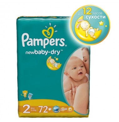 Pampers New Baby-Dry Mini № 2 3-6 кг Подгузники 72 шт