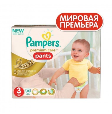 Pampers Premium Care Pants Midi № 3 6-11 кг Трусики-Подгузники 28 шт