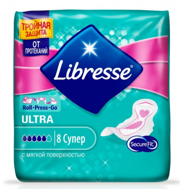 Libresse Ultra Super Женские Гигиенические Прокладки с крылышками 8 шт