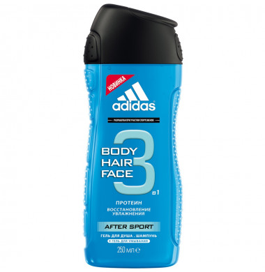 Adidas Body-Hair-Face 3 в 1 After Sport Гель для душа, умывания и Шампунь 250 мл