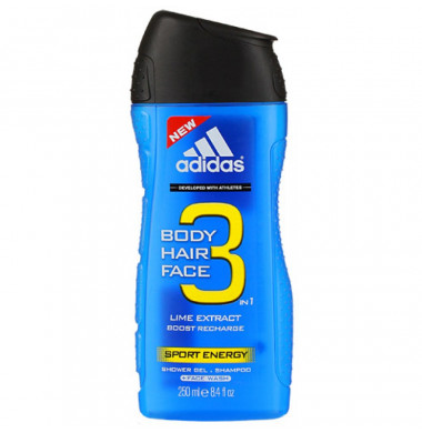 Adidas Body-Hair-Face 3 в 1 Sport Energy Гель для душа, умывания и Шампунь 250 мл