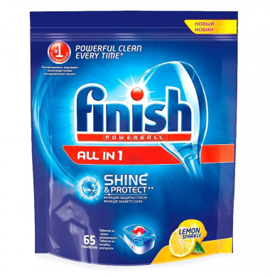 Finish All in 1 Powerball Таблетки для Посудомоечных Машин Лимон 65 шт