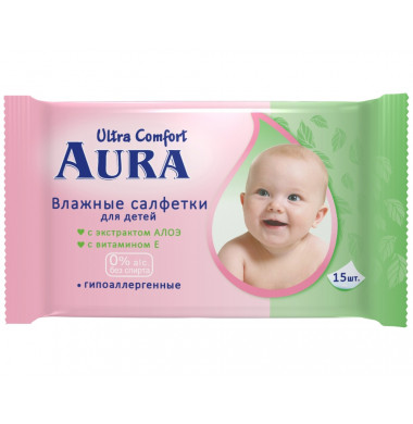 Aura Ultra Comfort Детские Влажные Салфетки 15 шт