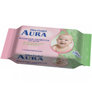 Aura Ultra Comfort Детские Влажные Салфетки 100 шт
