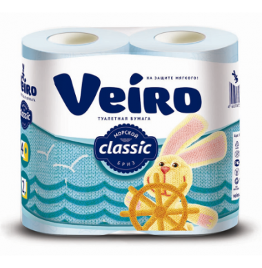 Veiro Classic Морской Бриз 2-слойная Голубая Туалетная Бумага 4 шт