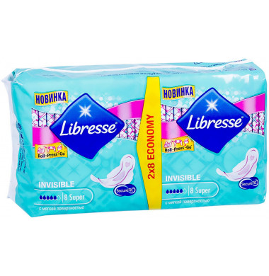 Libresse Invisible Super Женские Гигиенические Прокладки с крылышками 16 шт