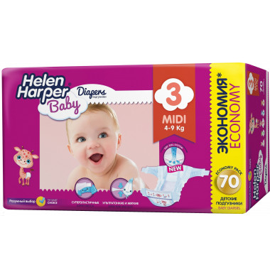 Helen Harper Baby Midi № 3 4-9 кг Подгузники 70 шт