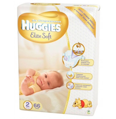 Huggies Elite Soft № 2 4-7 кг Подгузники 66 шт