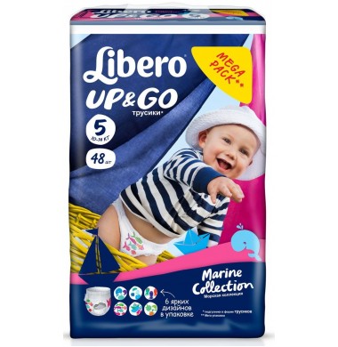 Libero Up & Go № 5 10-14 кг Морская Коллекция Трусики-Подгузники 48 шт