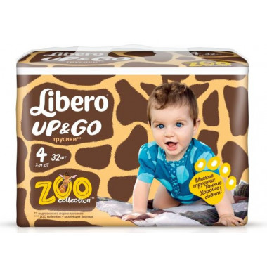 Libero Up & Go № 4 7-11 кг Зоопарк Коллекция Трусики-Подгузники 32 шт