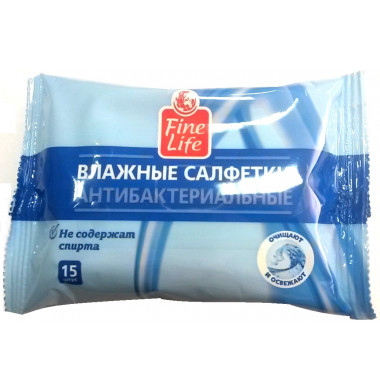Fine Life Антибактериальные Влажные Салфетки 15 шт